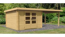 Karibu 73299 Bastrup 5 blokhut met overkapping Foto van Karibu 73299 Bastrup 5 blokhut met overkapping