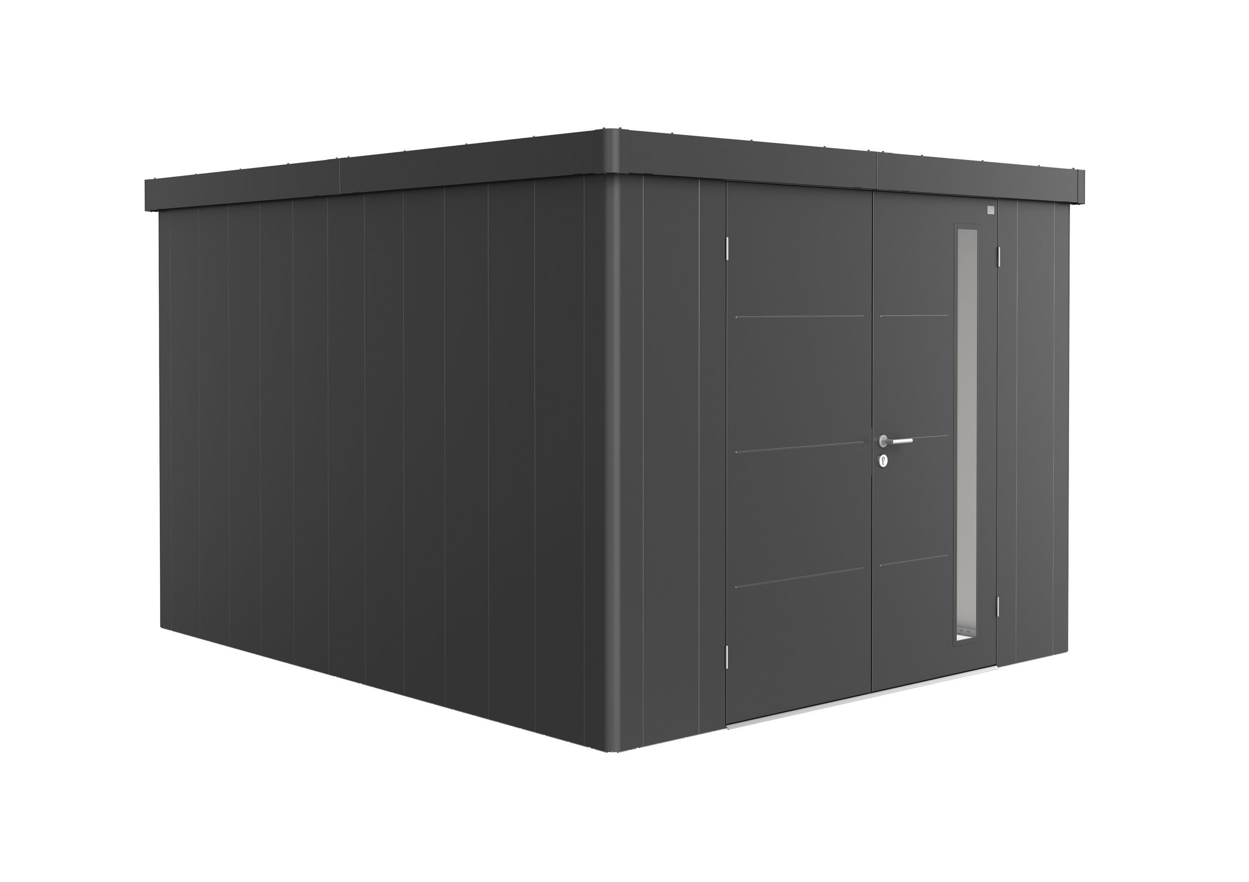 Foto van Biohort Neo 4C metalen tuinhuis donkergrijs-metallic dubbele deur