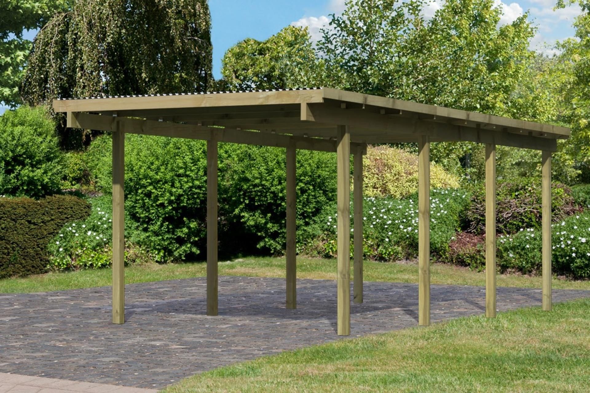 Foto van Karibu 62029 Eco Dubbele Houten Carport 2 - Geïmpregneerd