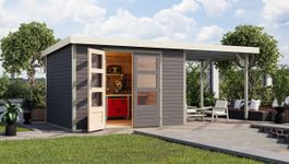 Foto van Karibu 12409 Jupiter 5 tuinhuis met overkapping - terragrijs|wit