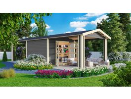 Foto von Karibu 31457 Gartenhaus mit Anbaudach Theres 3 - Terragrau