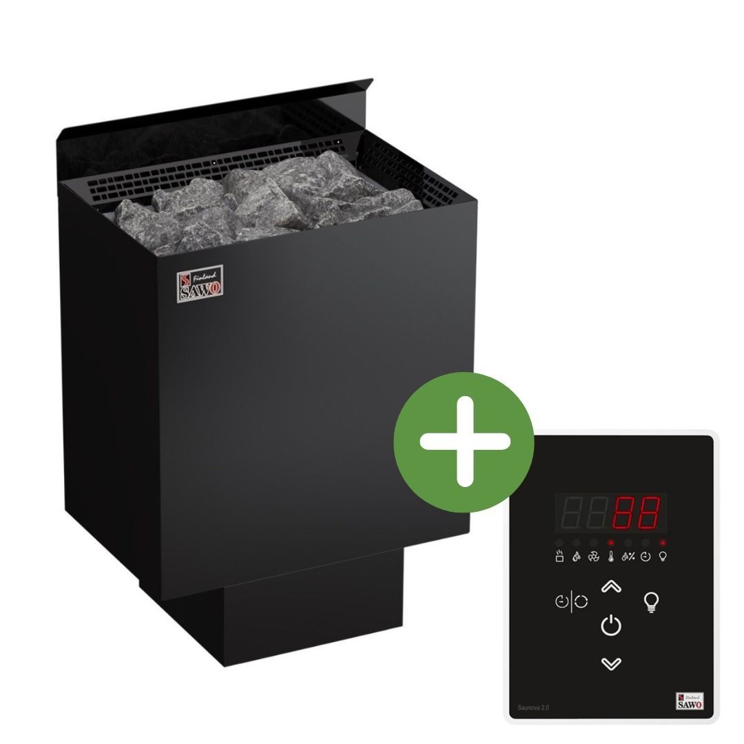 Sawo Nordex saunakachel 9 kW zwart + Sawo Saunova 2.0 saunabesturing