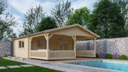 Interflex blokhut met veranda 5x4+3 Foto van Interflex blokhut met veranda 5x4+3