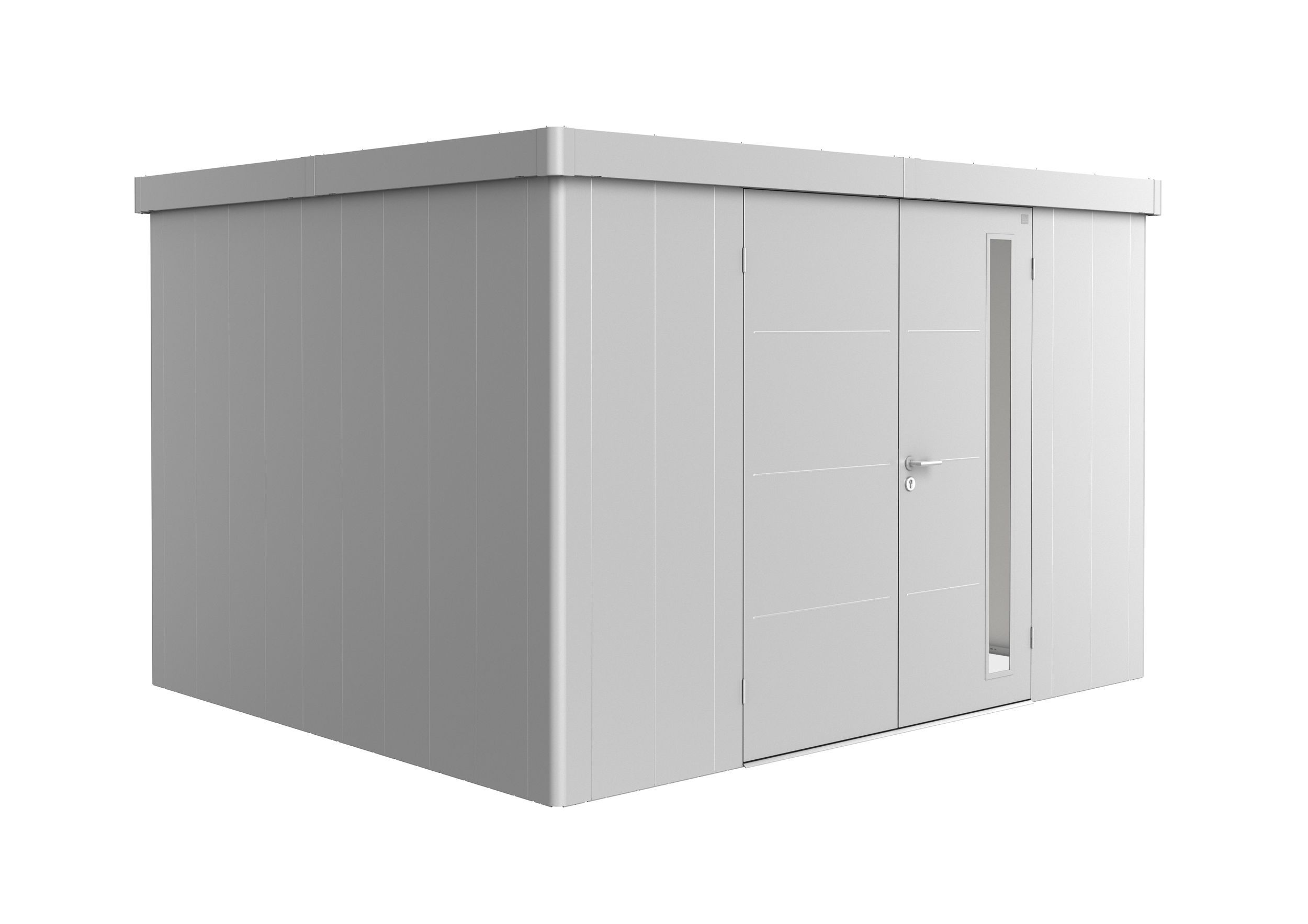 Foto van Biohort Neo 3D metalen tuinhuis zilver-metallic dubbele deur