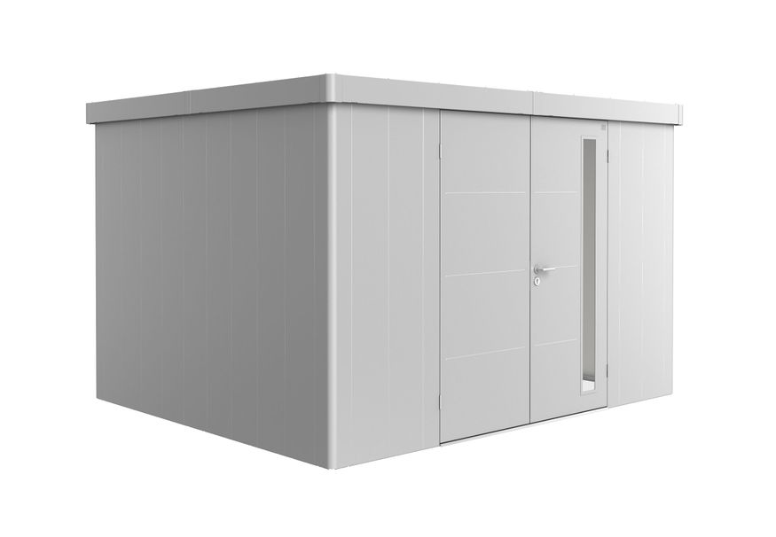 Biohort Neo 3D metalen tuinhuis zilver-metallic dubbele deur Foto van Biohort Neo 3D metalen tuinhuis zilver-metallic dubbele deur