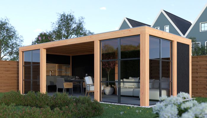 Glazen wanden maken de overkapping