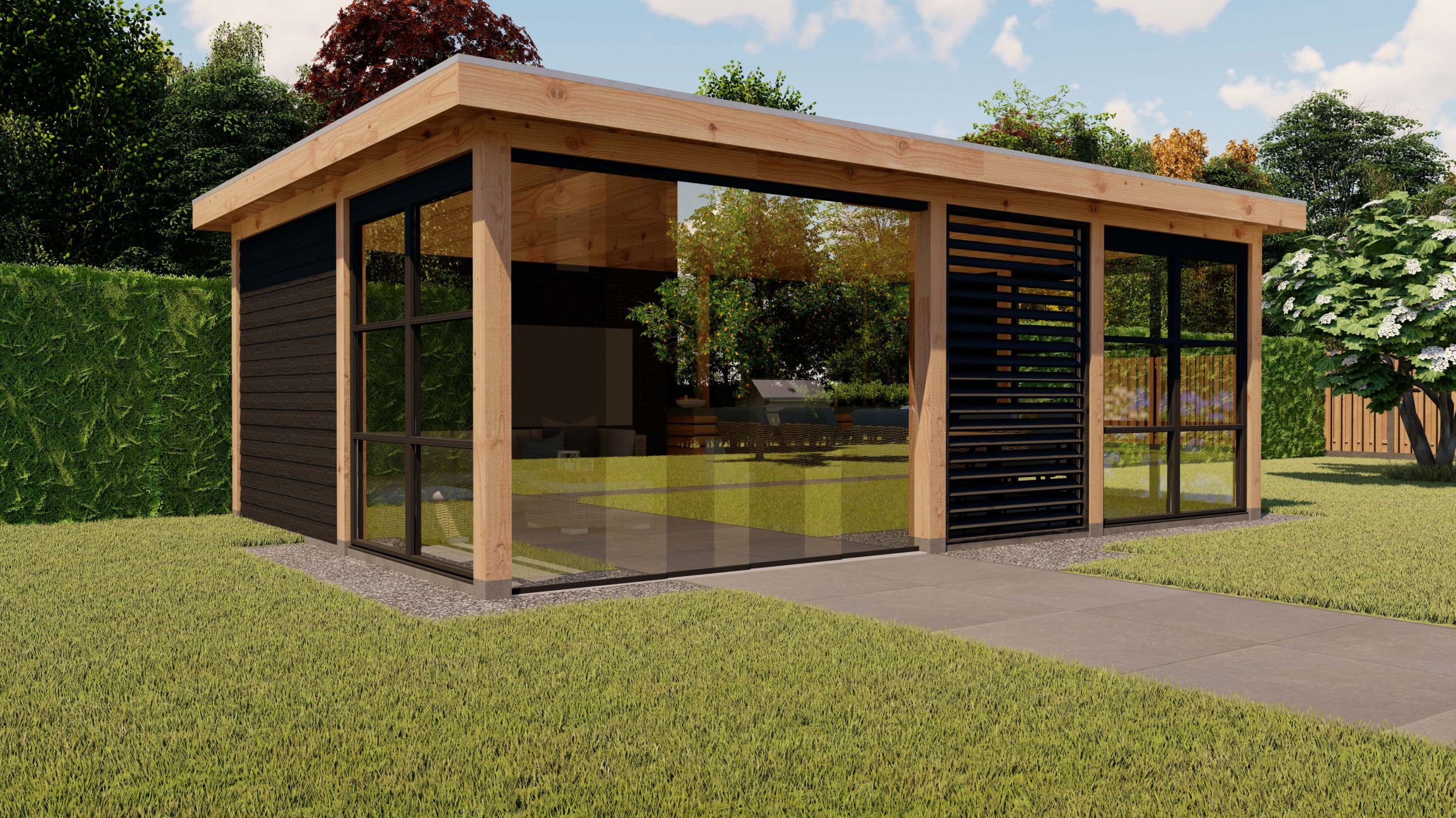 Glazen wanden maken de overkapping