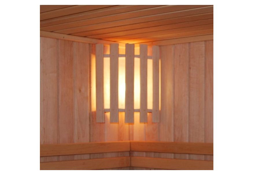 Azalp sauna lampscherm hoekmodel - elzen Foto van Azalp sauna lampscherm hoekmodel - elzen