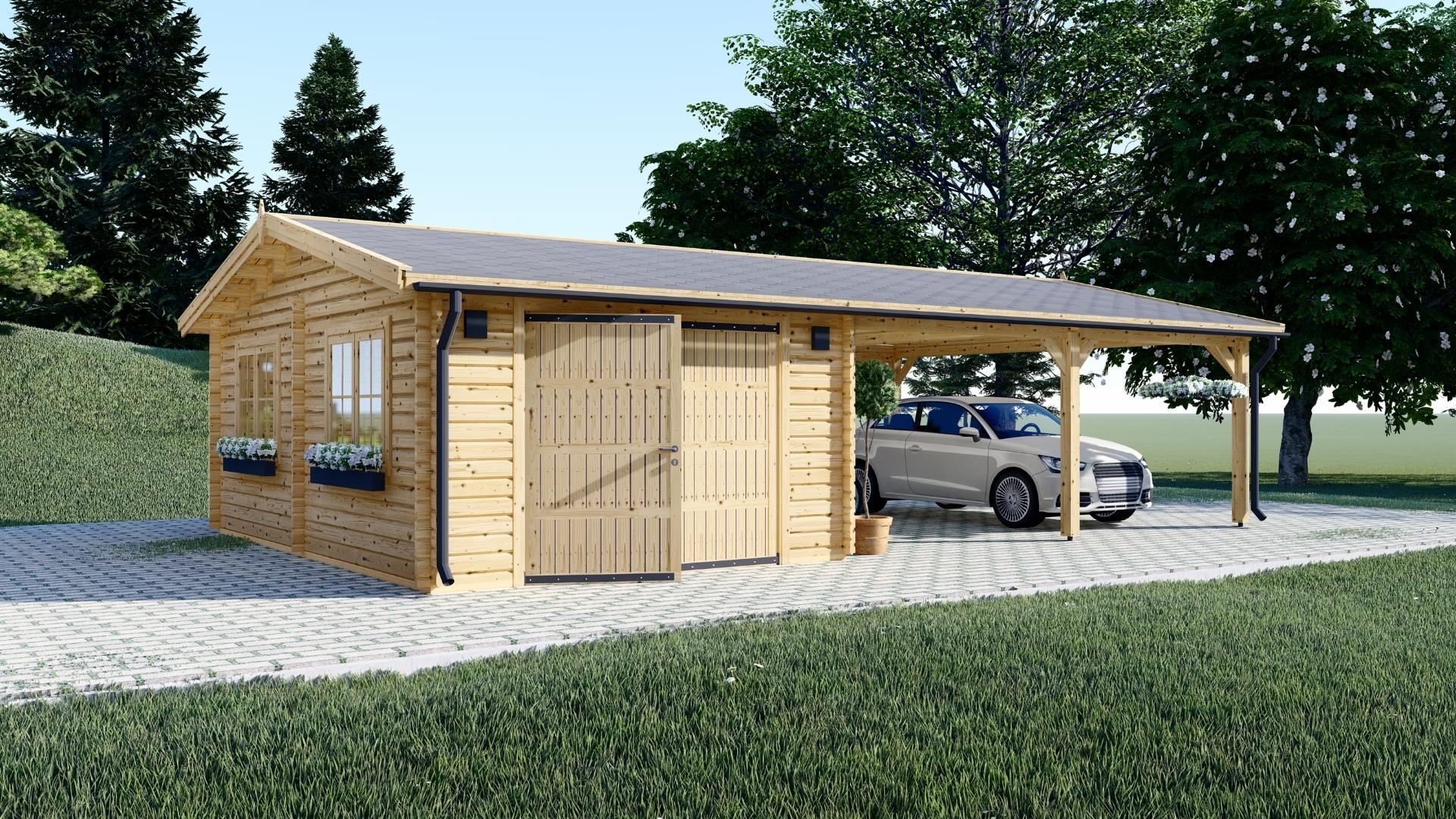 Foto van Graed houten garage met carport Able Large