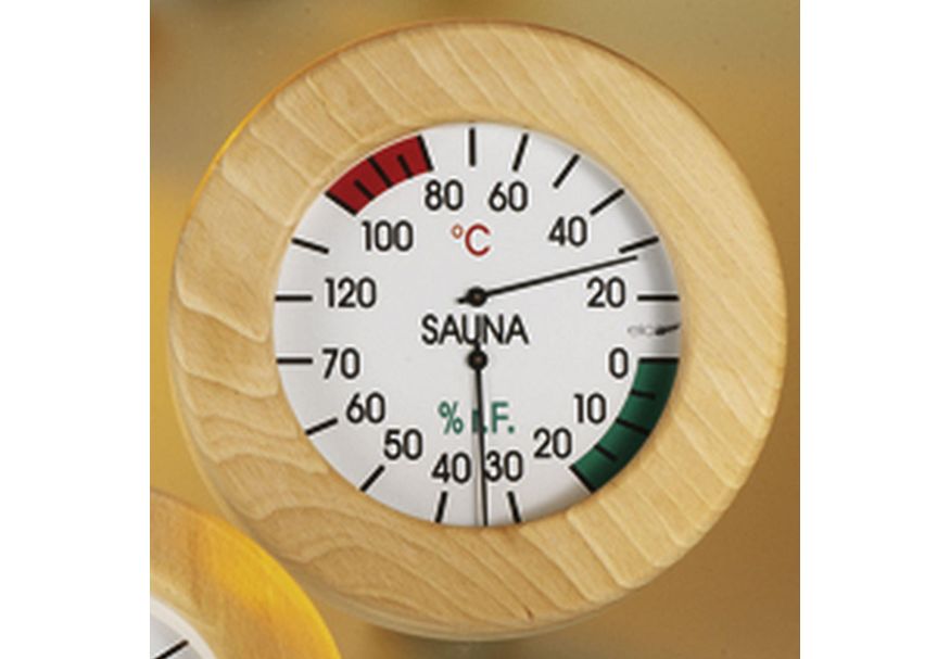 Hot Orange Thermo-hygrometer hout Foto van Hot Orange Thermo-hygrometer hout