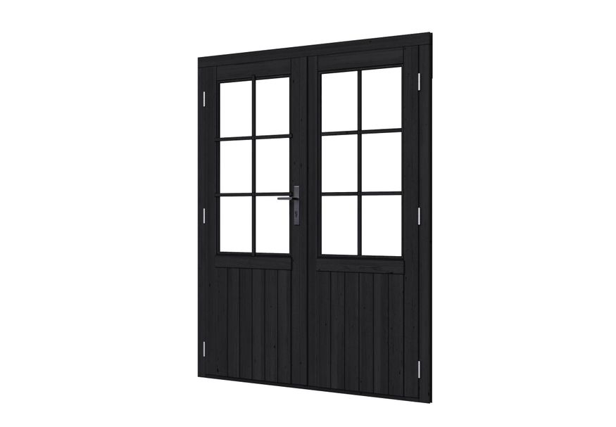WoodAcademy Doppeltür mit Glas schwarz statt Douglas-Holztür Foto von WoodAcademy Doppeltür mit Glas schwarz statt Douglas-Holztür