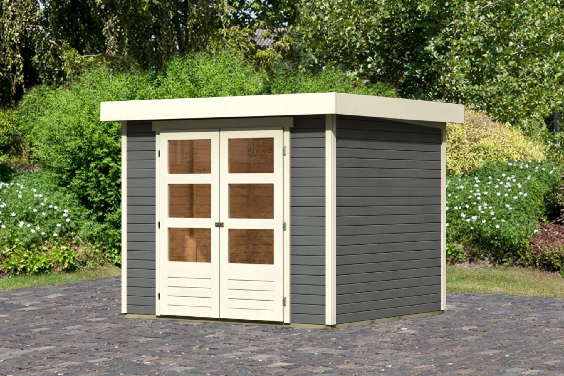 Foto der Karibu 82902 Askola 3 Gartenhaus terra-grau