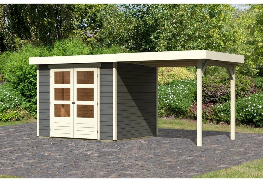 Karibu Askola 3 tuinhuis met overkapping 240 cm - terragrijs (82905) Foto van Karibu Askola 3 tuinhuis met overkapping 240 cm - terragrijs (82905)