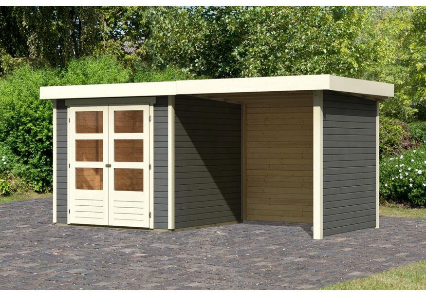 Karibu Askola 2 tuinhuis met overkapping 240 cm - zij en achterwand - terragrijs (82906) Foto van Karibu Askola 2 tuinhuis met overkapping 240 cm - zij en achterwand - terragrijs (82906)