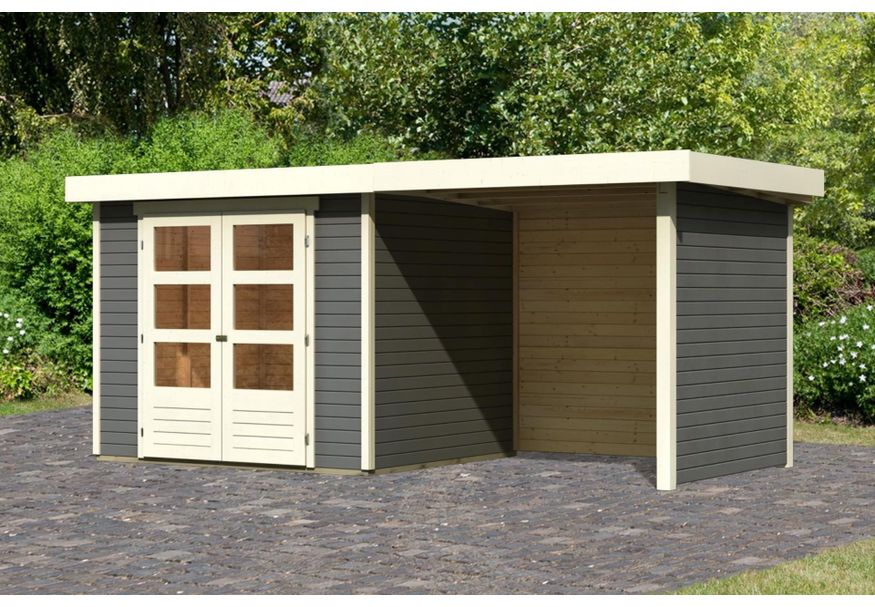 Karibu Askola 3 tuinhuis met overkapping 240 cm - zij en achterwand - terragrijs (82923) Foto van Karibu Askola 3 tuinhuis met overkapping 240 cm - zij en achterwand - terragrijs (82923)