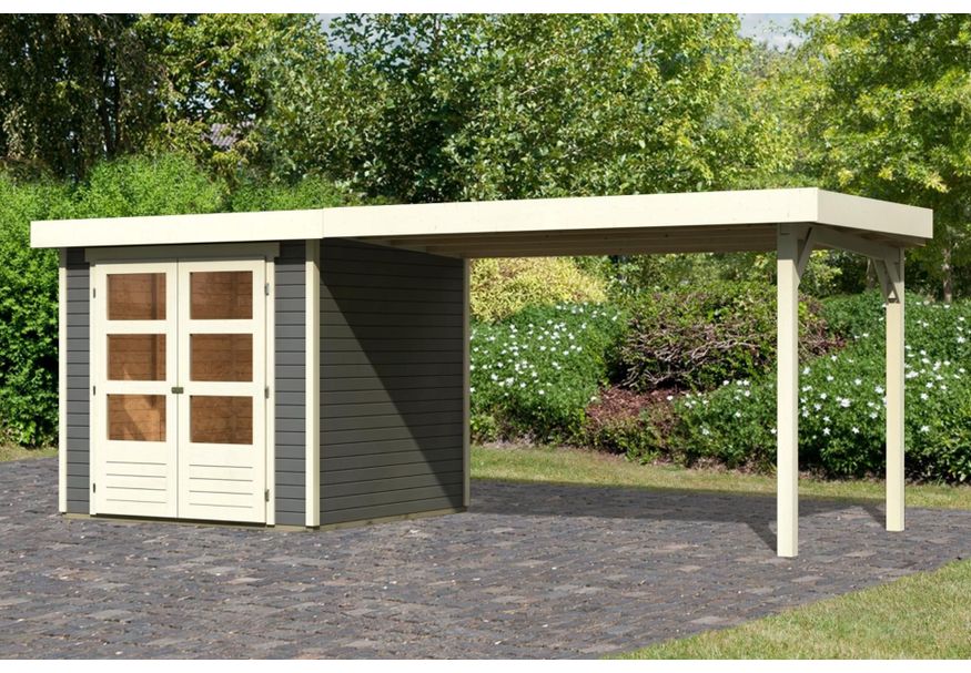 Karibu Askola 2 tuinhuis met overkapping 280 cm - terragrijs (82907) Foto van Karibu Askola 2 tuinhuis met overkapping 280 cm - terragrijs (82907)