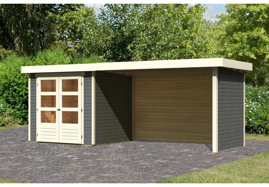 Karibu Askola 2 tuinhuis met overkapping 280 cm - zij en achterwand - terragrijs (82922) Foto van Karibu Askola 2 tuinhuis met overkapping 280 cm - zij en achterwand - terragrijs (82922)