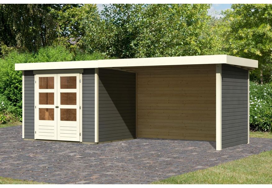 Karibu Askola 3 tuinhuis met overkapping 280 cm - zij en achterwand - terragrijs (82925) Foto van Karibu Askola 3 tuinhuis met overkapping 280 cm - zij en achterwand - terragrijs (82925)