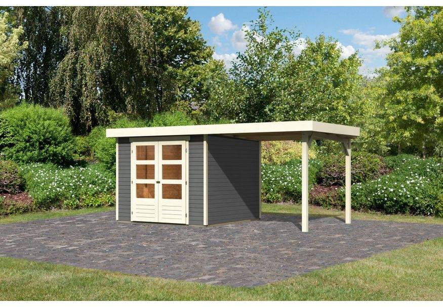Karibu Askola 3.5 tuinhuis met overkapping 240 cm - terragrijs (9144) Foto van Karibu Askola 3.5 tuinhuis met overkapping 240 cm - terragrijs (9144)