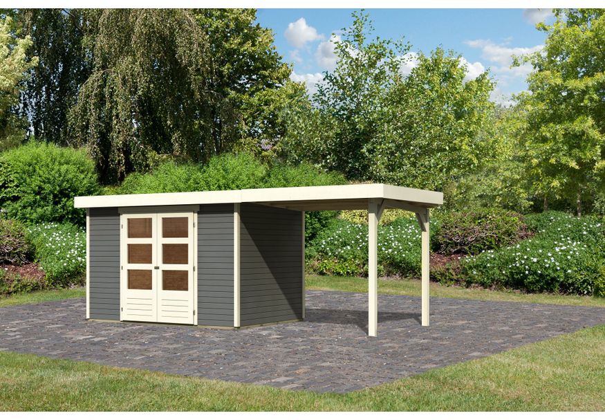 Karibu Askola 4 tuinhuis met overkapping 240 cm - terragrijs (92070) Foto van Karibu Askola 4 tuinhuis met overkapping 240 cm - terragrijs (92070)