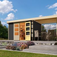 Foto van Karibu 92070 Askola 4 tuinhuis met overkapping terragrijs