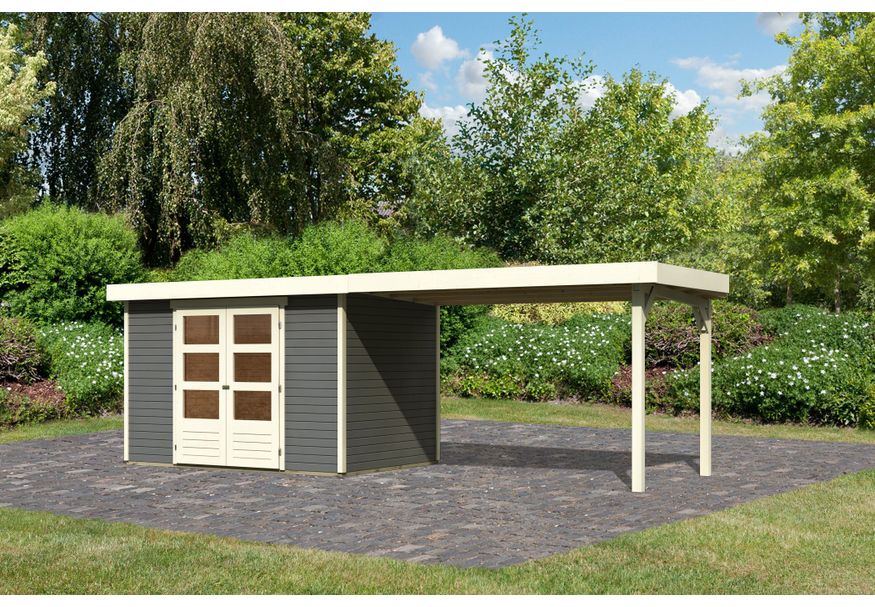 Karibu Askola 4 tuinhuis met overkapping 280 cm - terragrijs (92073) Foto van Karibu Askola 4 tuinhuis met overkapping 280 cm - terragrijs (92073)