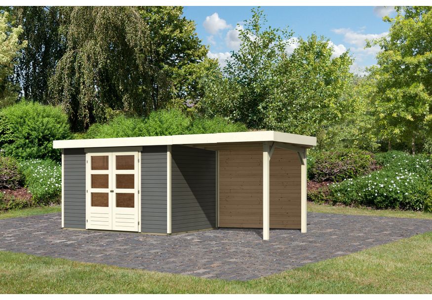 Karibu Askola 4 Tuinhuis met overkapping 240 cm - achterwand - terragrijs (9178) Foto van Karibu Askola 4 Tuinhuis met overkapping 240 cm - achterwand - terragrijs (9178)