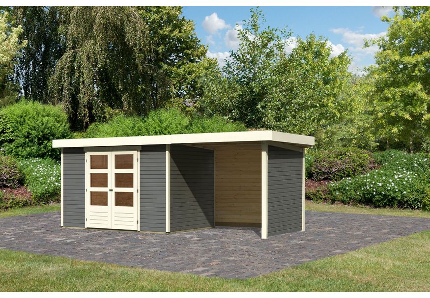 Karibu Askola 4 tuinhuis met overkapping 240 cm - zij en achterwand - terragrijs (92072) Foto van Karibu Askola 4 tuinhuis met overkapping 240 cm - zij en achterwand - terragrijs (92072)