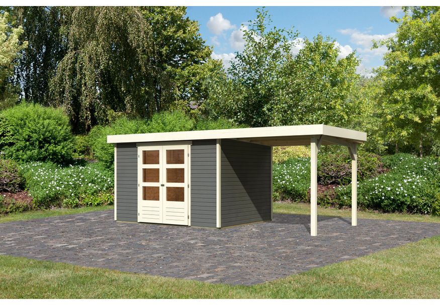Karibu Askola 5 tuinhuis met overkapping 240 cm - terragrijs (9154) Foto van Karibu Askola 5 tuinhuis met overkapping 240 cm - terragrijs (9154)
