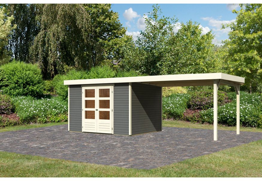Karibu Askola 5 tuinhuis met overkapping 280 cm - terragrijs (9159) Foto van Karibu Askola 5 tuinhuis met overkapping 280 cm - terragrijs (9159)
