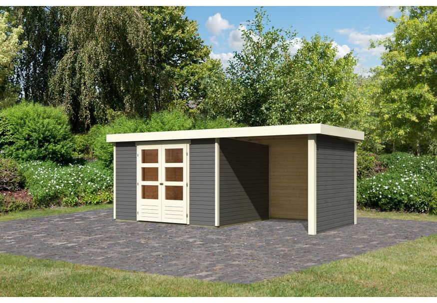 Karibu Askola 5 tuinhuis met overkapping 240 cm - zij en achterwand - terragrijs (9157) Foto van Karibu Askola 5 tuinhuis met overkapping 240 cm - zij en achterwand - terragrijs (9157)