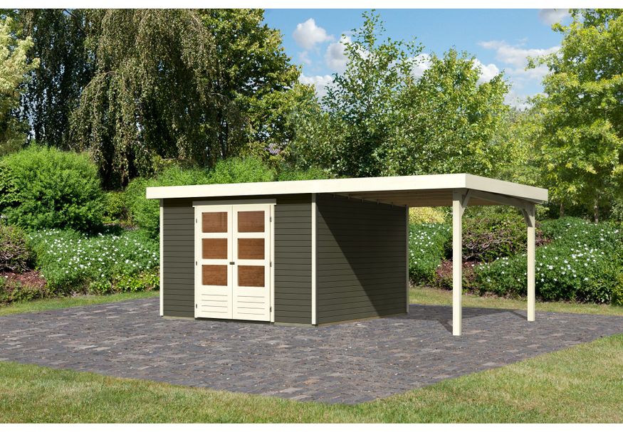 Karibu Askola 6 tuinhuis met overkapping 240 cm - terragrijs (23501) Foto van Karibu Askola 6 tuinhuis met overkapping 240 cm - terragrijs (23501)