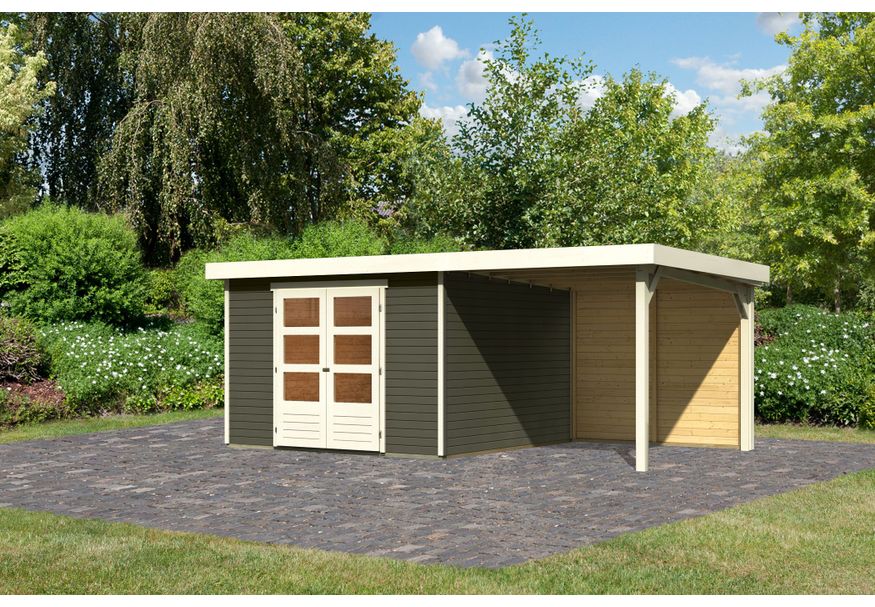 Karibu Askola 6 Tuinhuis met overkapping 240 cm - achterwand - terragrijs (23505) Foto van Karibu Askola 6 Tuinhuis met overkapping 240 cm - achterwand - terragrijs (23505)