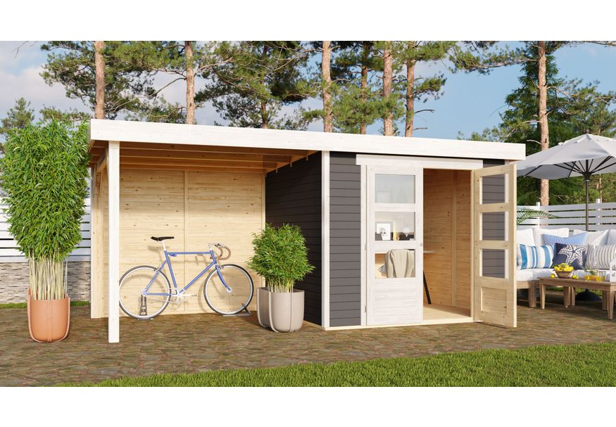 Karibu Askola 3 Tuinhuis met overkapping 240 cm - achterwand - terragrijs (9171) Foto van Karibu Askola 3 Tuinhuis met overkapping 240 cm - achterwand - terragrijs (9171)