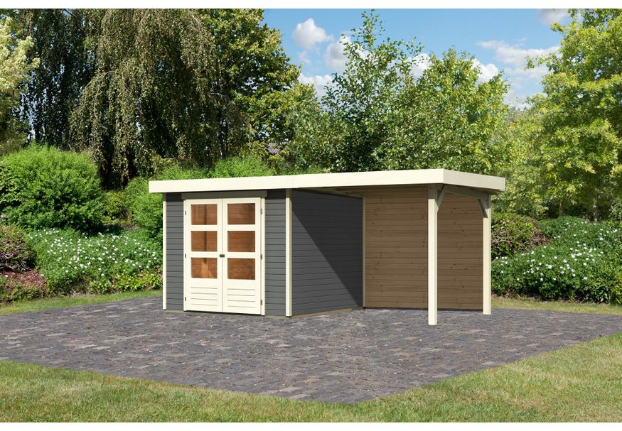 Karibu Askola 3.5 Tuinhuis met overkapping 240 cm - achterwand - terragrijs (9145) Foto van Karibu Askola 3.5 Tuinhuis met overkapping 240 cm - achterwand - terragrijs (9145)