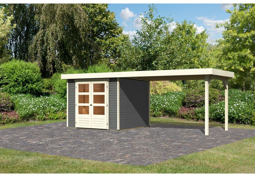 Karibu Askola 3.5 tuinhuis met overkapping 280 cm - terragrijs (9148) Foto van Karibu Askola 3.5 tuinhuis met overkapping 280 cm - terragrijs (9148)