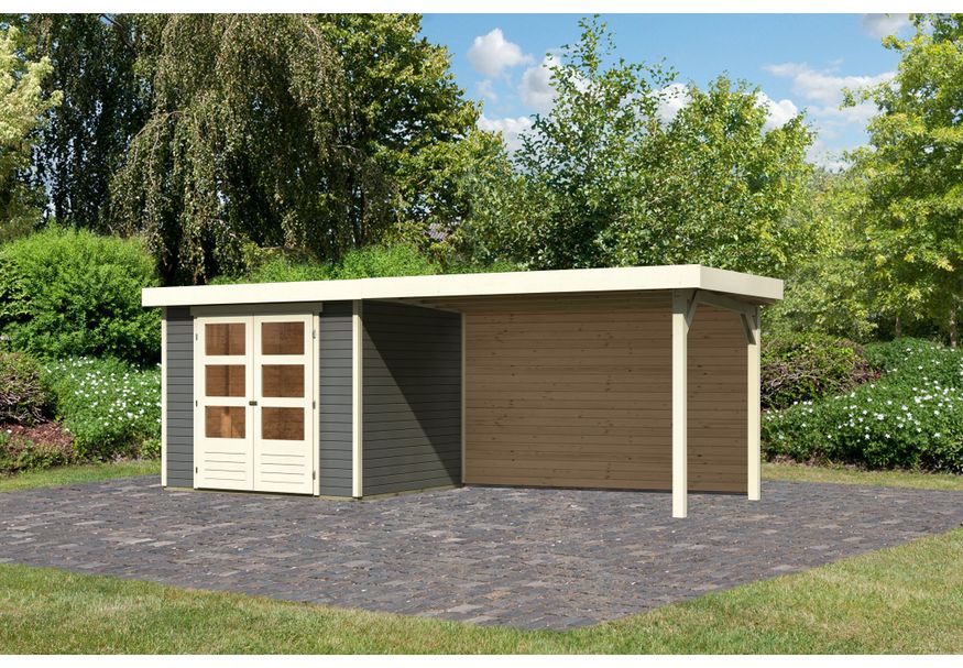 Karibu Askola 3 Tuinhuis met overkapping 280 cm - achterwand - terragrijs (9174) Foto van Karibu Askola 3 Tuinhuis met overkapping 280 cm - achterwand - terragrijs (9174)