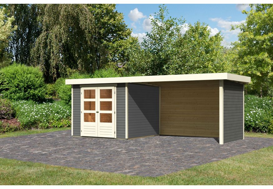 Karibu Askola 3.5 tuinhuis met overkapping 280 cm - zij en achterwand - terragrijs (9151) Foto van Karibu Askola 3.5 tuinhuis met overkapping 280 cm - zij en achterwand - terragrijs (9151)