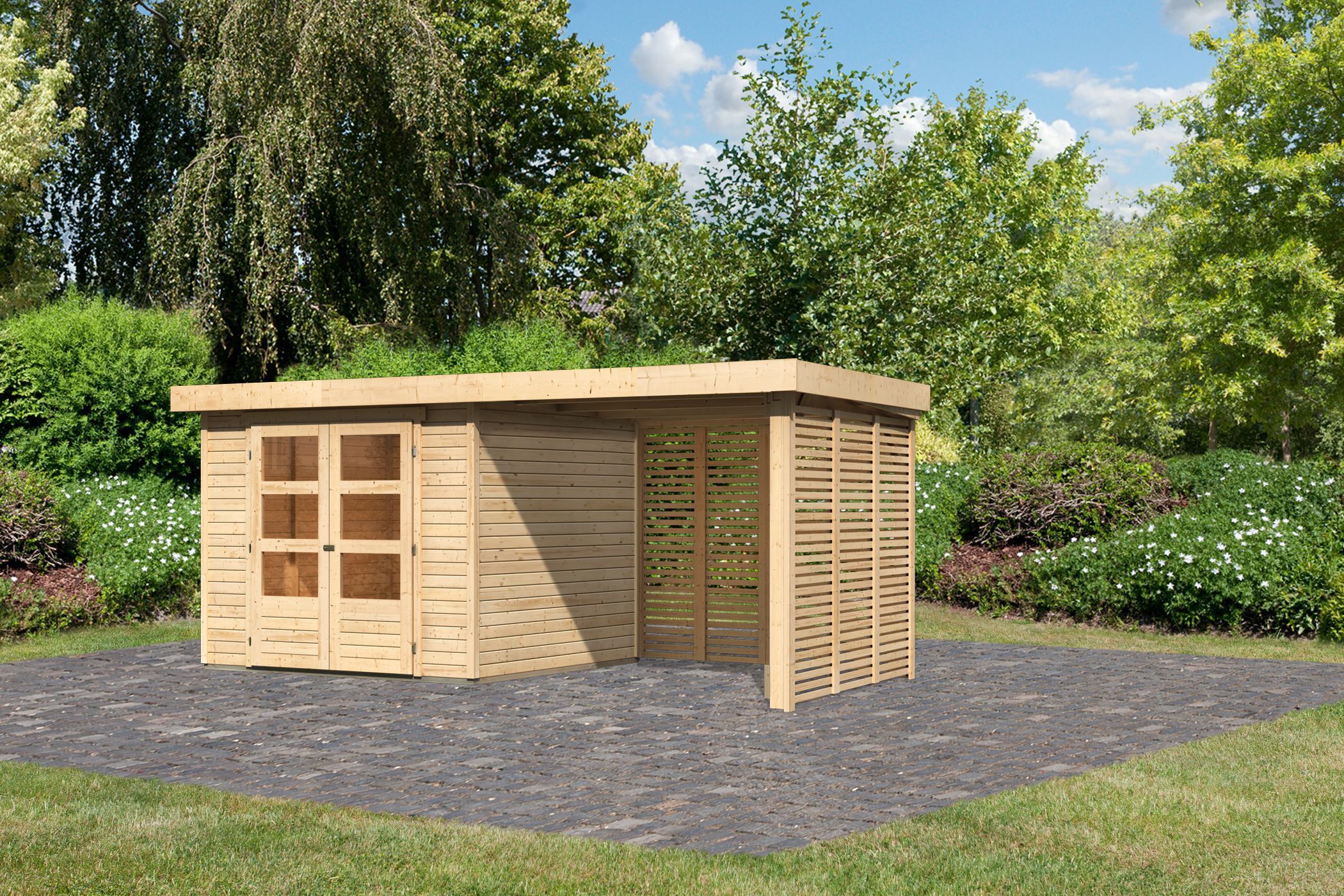 Foto van Karibu 9147 Askola 3.5 tuinhuis met overkapping