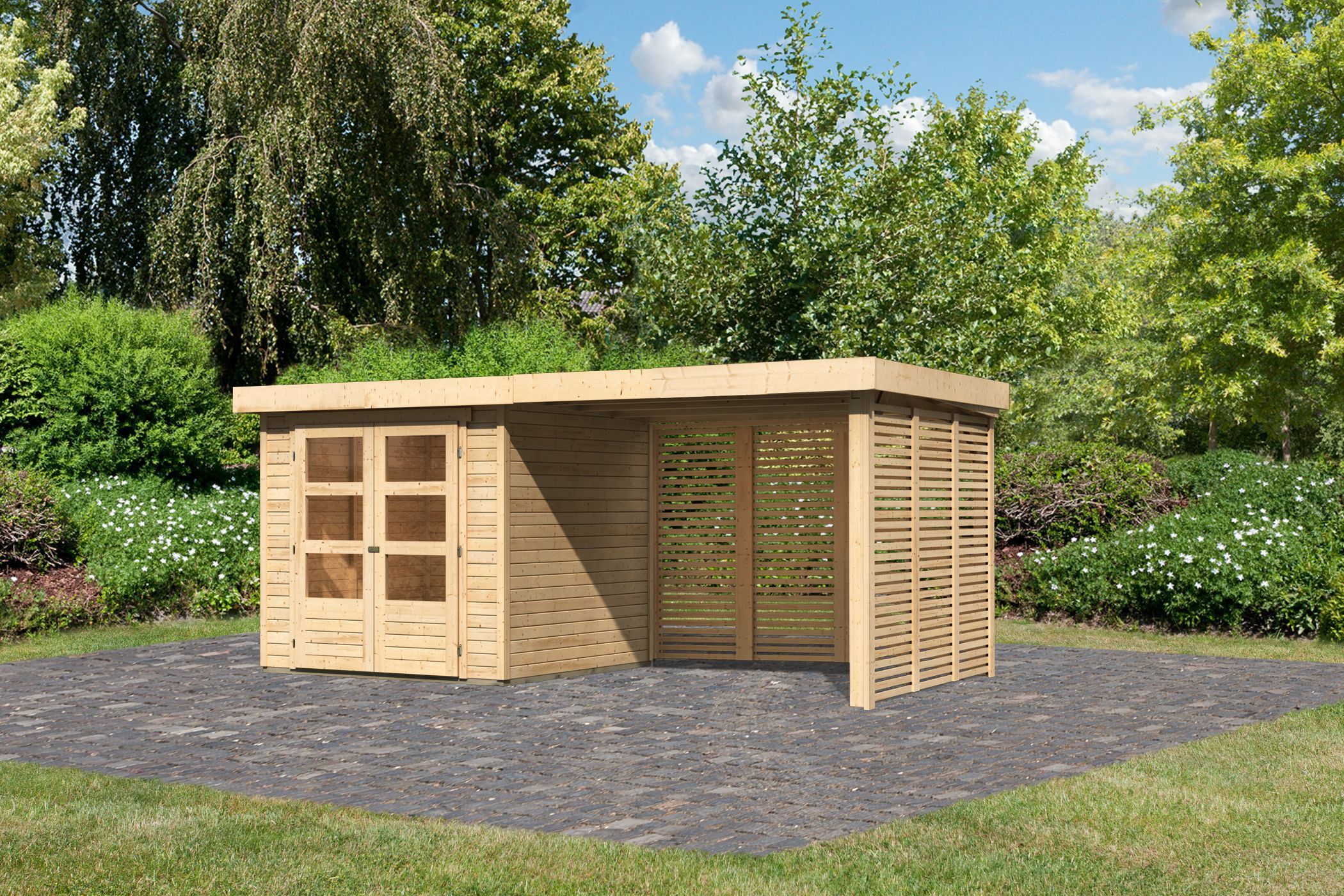 Foto van Karibu 9169 Askola 2 tuinhuis met overkapping