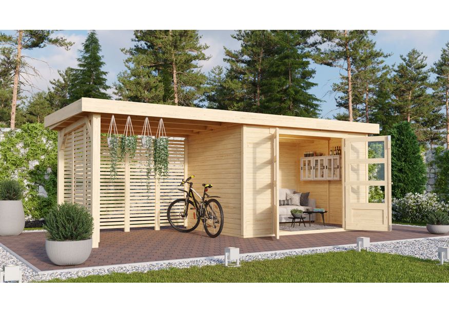 Karibu Askola 4 tuinhuis met overkapping 280 cm - lamellenwanden (9182) Foto van Karibu Askola 4 tuinhuis met overkapping 280 cm - lamellenwanden (9182)