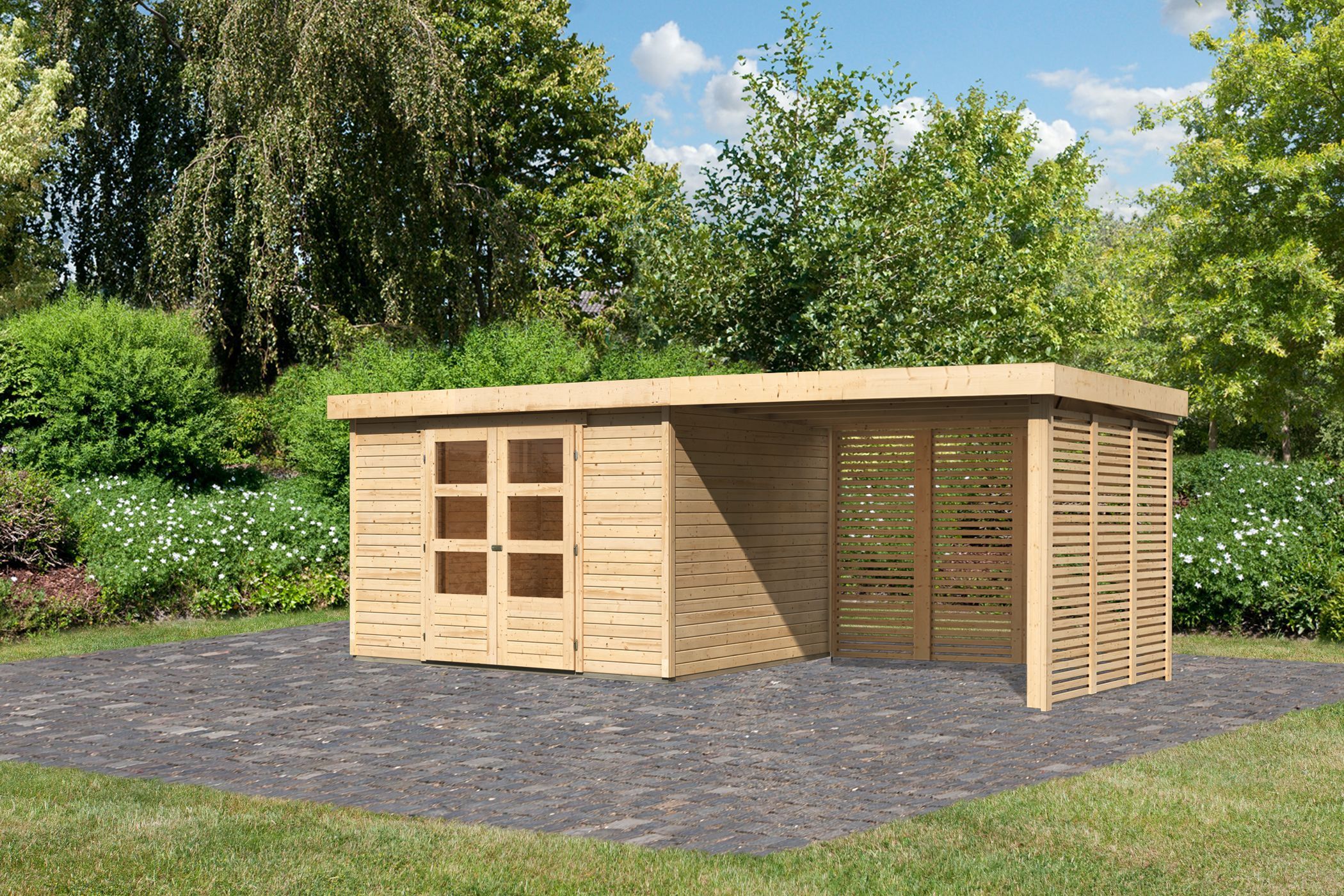 Foto van Karibu 9163 Askola 5 tuinhuis met overkapping