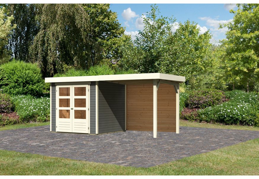 Karibu Askola 2 Tuinhuis met overkapping 240 cm - achterwand - terragrijs (9165) Foto van Karibu Askola 2 Tuinhuis met overkapping 240 cm - achterwand - terragrijs (9165)