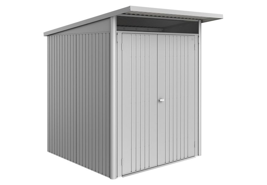 Biohort Berging AvantGarde ECO Gr. A1 zilver -metallic met Dubbele Deur smal Foto van Biohort Berging AvantGarde ECO Gr. A1 zilver -metallic met Dubbele Deur smal