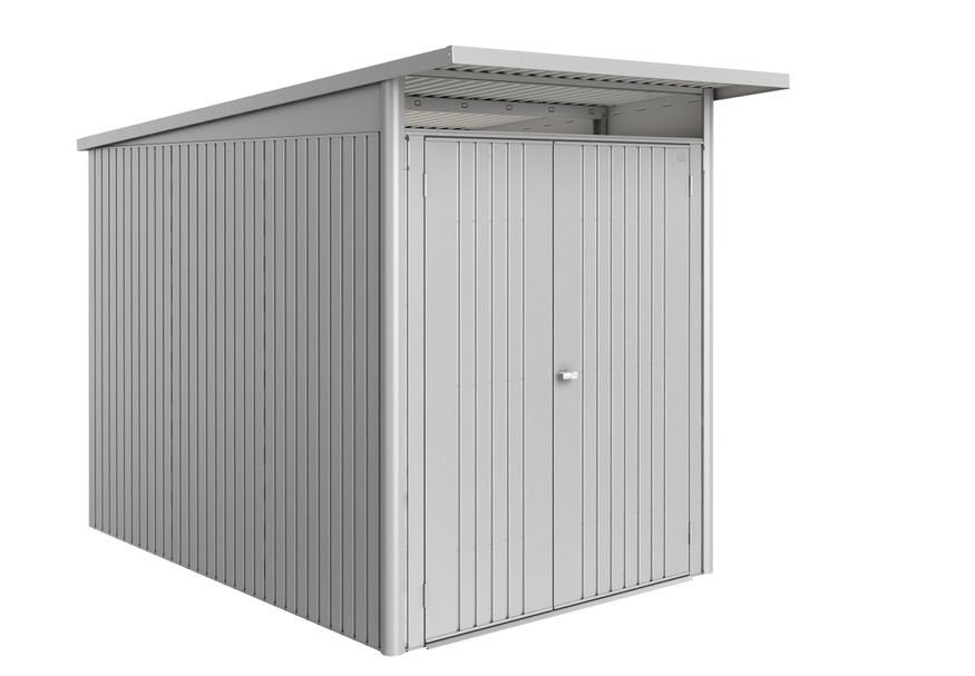 Biohort Berging AvantGarde ECO Gr. A3 zilver -metallic met Dubbele Deur smal Foto van Biohort Berging AvantGarde ECO Gr. A3 zilver -metallic met Dubbele Deur smal