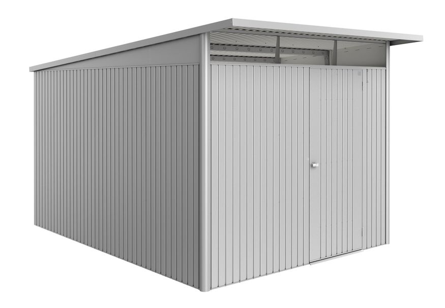 Biohort Berging AvantGarde ECO Gr. A8 zilver -metallic met Standaard deur Foto van Biohort Berging AvantGarde ECO Gr. A8 zilver -metallic met Standaard deur
