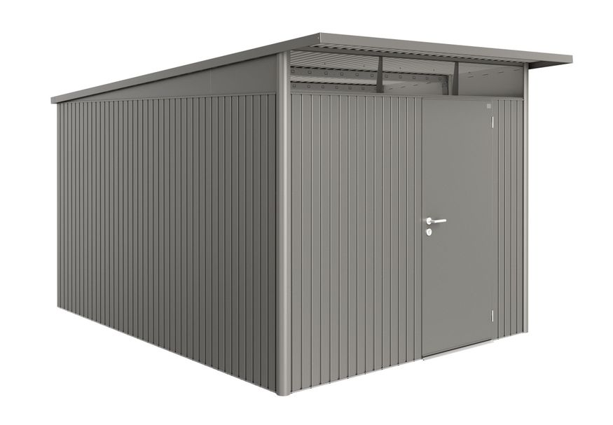 Biohort AvantGarde A8 metalen tuinhuis kwartsgrijs metallic enkele deur Foto van Biohort AvantGarde A8 metalen tuinhuis kwartsgrijs metallic enkele deur