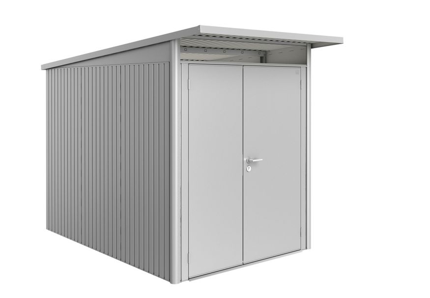 Biohort AvantGarde A3 metalen tuinhuis zilver metallic dubbele deur Foto van Biohort AvantGarde A3 metalen tuinhuis zilver metallic dubbele deur