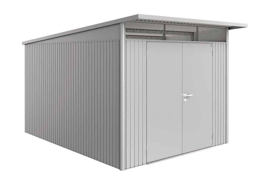Biohort AvantGarde A8 metalen tuinhuis zilver metallic dubbele deur Foto van Biohort AvantGarde A8 metalen tuinhuis zilver metallic dubbele deur