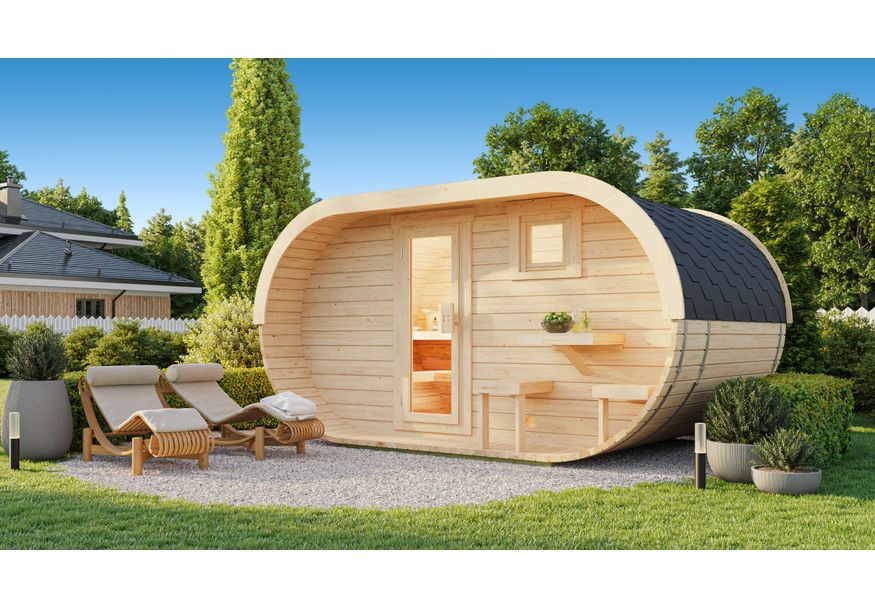 Ilogreen Barrel Ovaal 402x240 cm, met terras Foto van Ilogreen Barrel Ovaal 402x240 cm, met terras